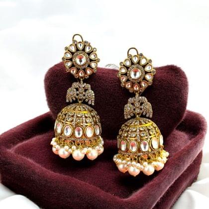 Kundan Meenakari Pearl Jhumkas By Dia Art Jewels