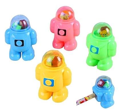 KOBBET® Cutest Stuff Double Blade Astronaut Abs Plastic Pencil Sharpener with Small 2 Erasers for Kids| Sharpener with Dust Collector Sharpener with Eraser Party Favor Gift Set for Kids (10 Sharpener)